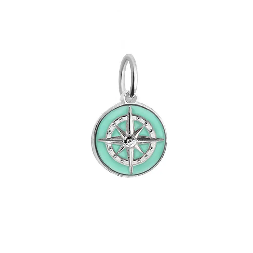 Compass Charm Mint Enamel, Silver Mini