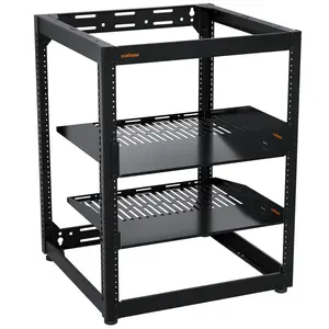 ECHOGEAR 15U & 20U Open Framed Racks - Organiser for AV, Networking & Server Gear - 2 Vented Shelves, 25 Screws, 4 Leveling Feet - Total Compatibility