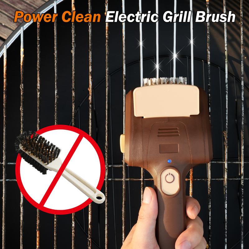 Cordless Rechargeable Electric BBQ Grill Brush, Barbecue Utensils, Premium Stainless Steel Bristles, Deep Cleaning Barbecue Accessory for All Grill Types & Grates