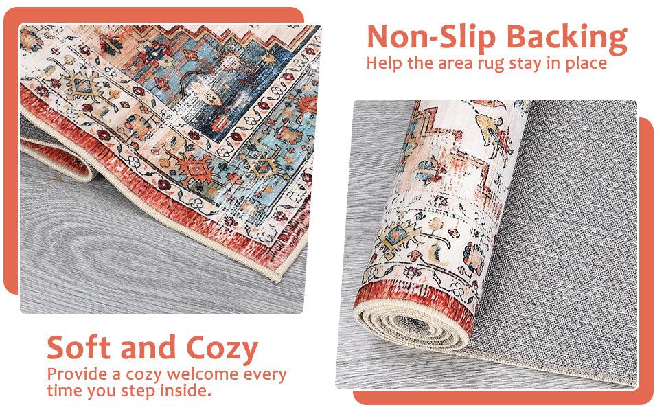 【GARVEE】Boho Vintage Washable Rug - Soft Non-Slip Polyester - 4x6 to 9x12 Sizes - Ideal for Bedroom, Laundry Room, or Kitchen - Zero Shedding Design