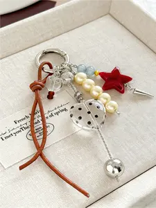 Boho Style Beaded Keychain for Bags with Pearl & Starfish, Handmade Unique Design, Trendy Y2K Accessory, Perfect Gift for Her, Travel Essential