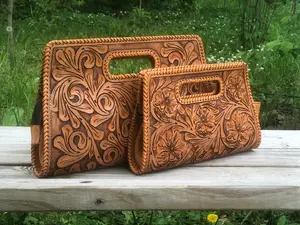 Hand-Tooled Leather Small Clutch, Mexican Purse, Western Style, Brown leather purse, Christmas gifts for her
