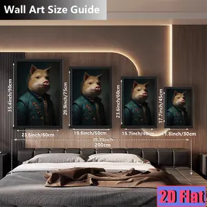 2D Flat, 1pc Framed Canvas Art Print - Charming Pig in Blue Jacket with Embroidered Details, Whimsical Wall Decor for Bedroom, Office, Living Room, or Dorm - Unique Gift for Friends & Family, Pig Decor, Perfect for Room Decor