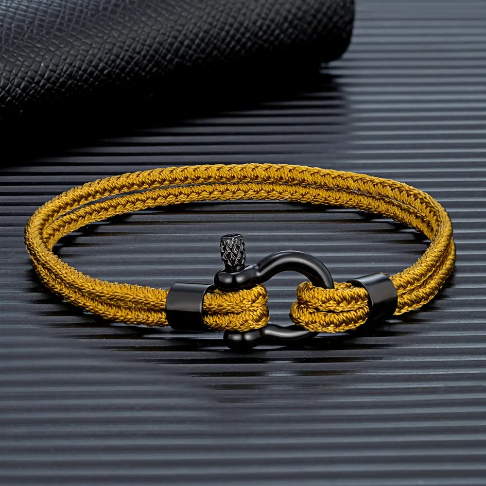 Men's Nautical Double Strand Rope Bracelet With Mini Bolt Clasp Steel Shackle Bracelet Nautical Jewellery Gifts For Him