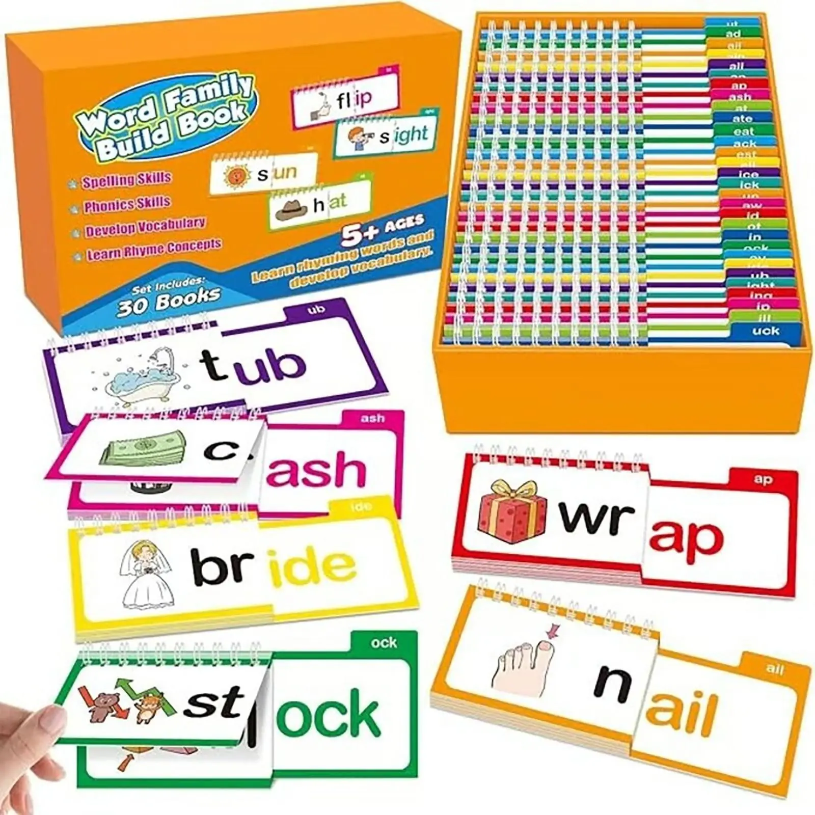 Summerwins ABC Vocabulary Flash Cards Set for Toddlers - 30 Rhyming Flip Books, Flash Cards for Studying, Toddler Learning Activities Tool for Parents, Early Childhood Enrichment, Reading Skills Building, Word Prefixes & Word Families Classification