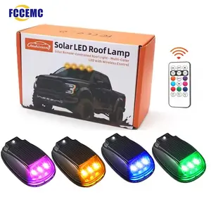 FCCEMC Car Solar Roof RGB Strobe Light Wireless No Punch With Remote Control Cab Signal Lamp LED Truck Pickup SUV Roof Warning Lamp Enhanced Night Visibility  Universal Vehicle Safety Car Accessories  Decorative lights as gifts for men and women