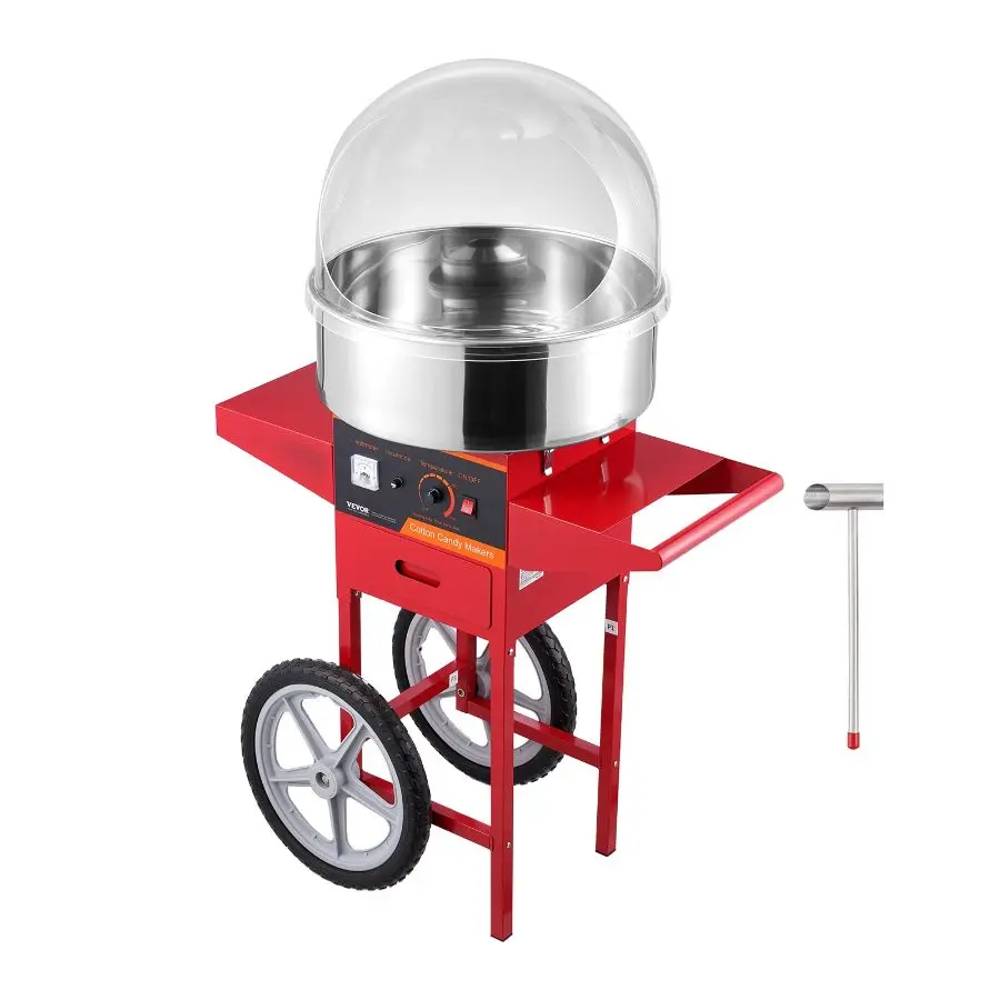 VEVOR 1000W Power Commercial Electric Candy Flossing Machine with Cart, Cover, Stainless Steel Bowl, Sugar Scoop, Drawer, Ideal for Family, Kids Birthday Use