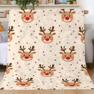 Cozy Christmas Reindeer Print Fleece Blanket - Soft, Warm & Lightweight |   Ideal for Naps, Camping, Travel & Office Decor |   Perfect Holiday Gift for Friends, Family & Lovers |   All-Season Polyester Throw with Festive Design, Christmas Blanket