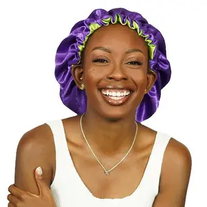 Joker Satin Reversible Bonnet - Purple and Light Green Haircare Bonnet for Chic Versatile Use