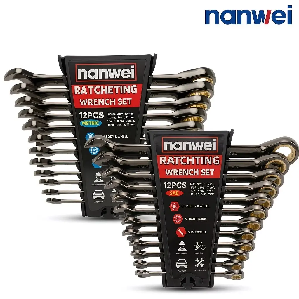 【summerfinds】Nanwei 12PCS 72-Teeth Ratcheting Metric and SAE Wrench Set 【Father's Day Gift】