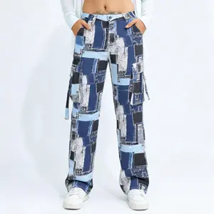 Patchwork Fitted Maxi Cargo Jeans: Womenswear Fashion Edgy Bottoms plus  size  cargo
