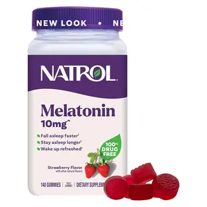 Natrol Melatonin Sleep Aid Gummy, Fall Asleep Faster, Stay Asleep Longer, 2 Gummies per Serving, 100% Drug and Gelatin Free, Non-GMO, 10mg, 140 Count