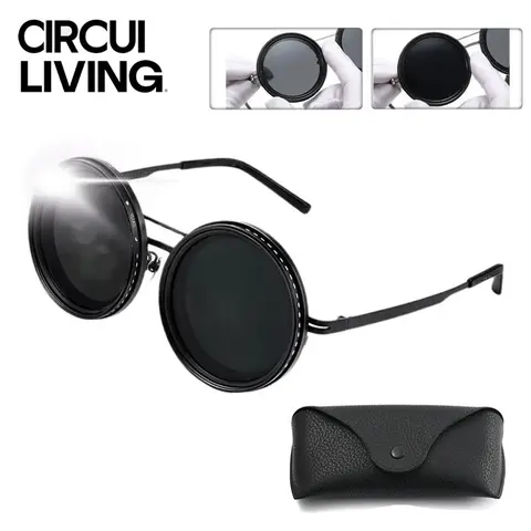 Men's Classic Retro Titanium Frame Sunglasses - 1-9 Gears Manual ND Lens, UV400 Protection, Adjustable Polarized, Driver Glasses, Fishing Eyeglasses, Polarized Outdoor Shades for Cycling