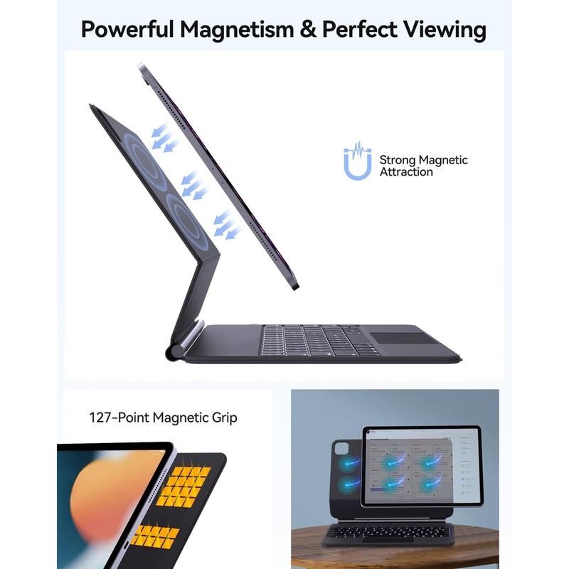 Keyboard Case for 2024 iPad Air 13(M2) and iPad Pro 12.9 (6th/5th/4th/3rd Gen), Magnetic Floating Wireless Backlit Rechargeable Bluetooth Keyboard with Multi-Touch Trackpa Tablet Adjustable