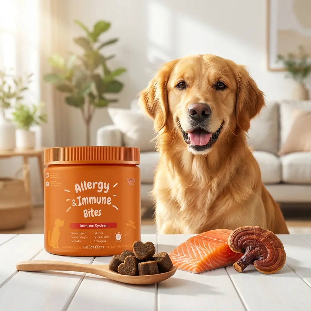 VIPOUR Natural Allergy and Itch Relief Soft Chews for Dogs - Skin & Coat Support & Immune Supplement Itchy Skin Relief & Seasonal Allergy Support - Premium Soft Bites