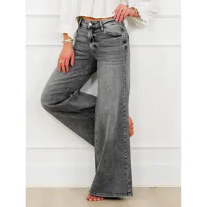 Judy Blue Stormy Days Mid Rise Gray Palazzo Jeans with Split Back Yokes