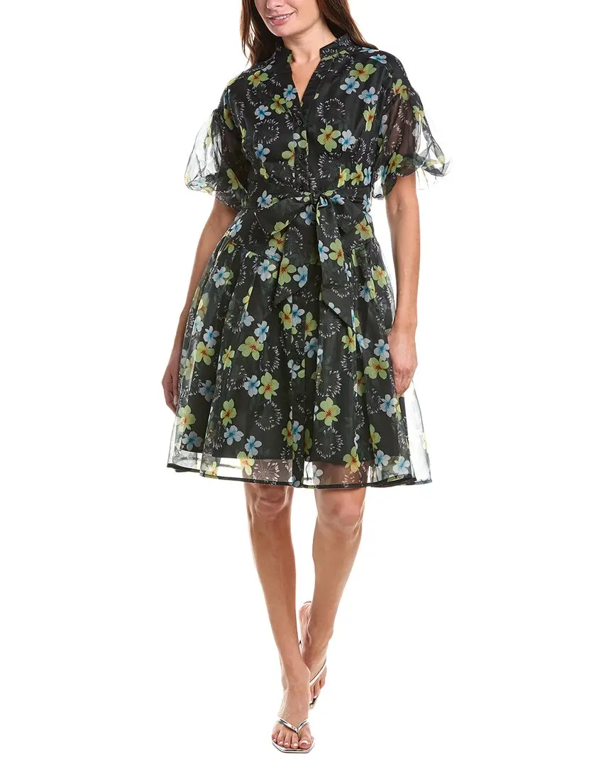 Gracia Floral Print Organza Puff Sleeve Shirtdress