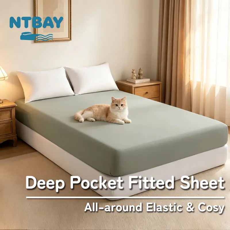 NTBAY Fitted Sheet, Brushed Microfiber 15" Deep Pocket Snug Fitted Sheet, All-around Elastic, No Slip, Ultra-soft & Skin-friendly, Wrinkle-Free, Fade-Resistant, Stain-Resistant, Hotel Quality Fitted Bed Sheet, Oeko-Tex