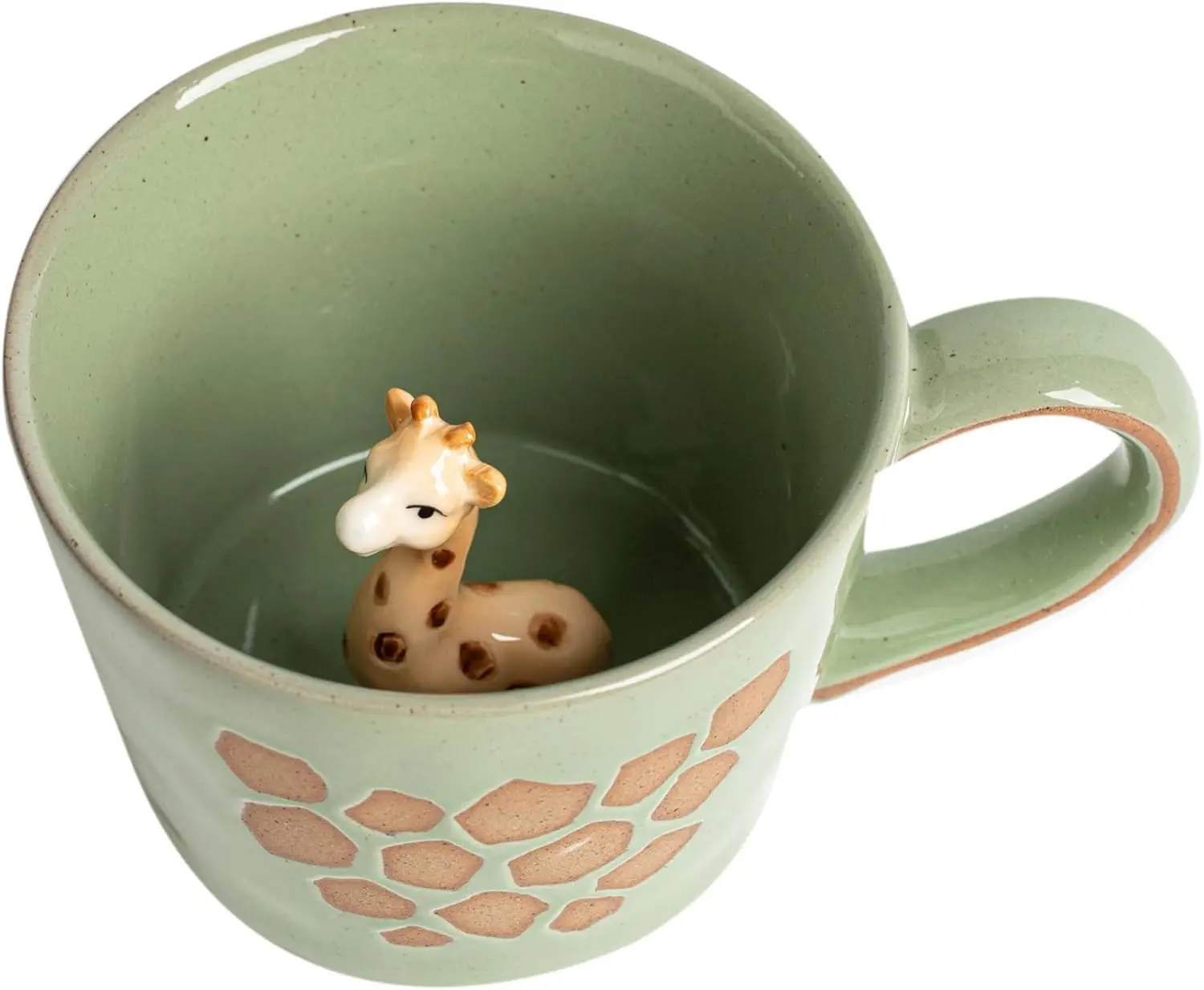 Giraffe Coffee Cup Ceramic 3D   Inside Mug,Cute Cartoon Handmade Figurine Mugs,Holiday and Birthday  for Coffee Milk  Lovers,12 O(Green Giraffe)