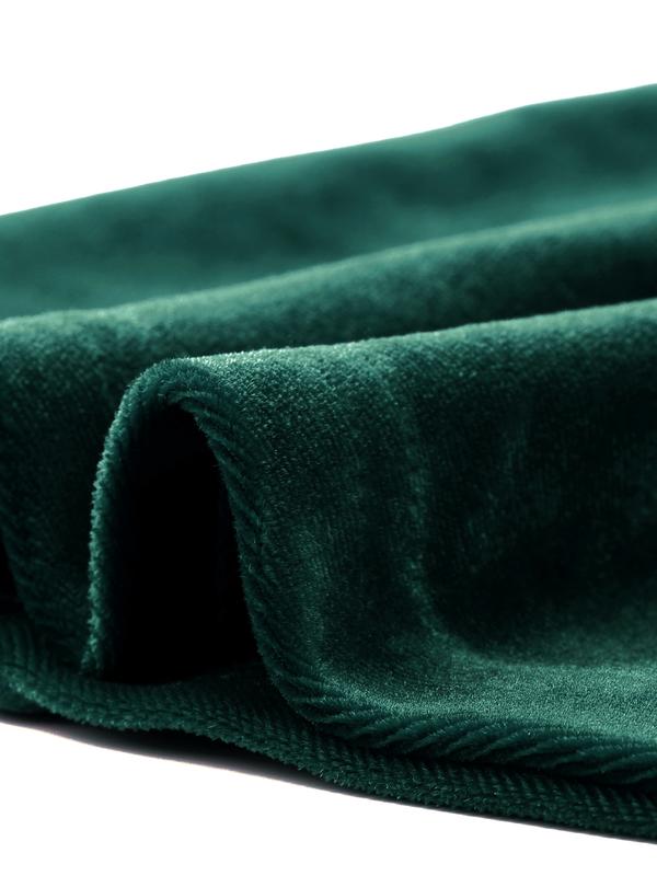 INSPIRE CHIC Women's Winter Velvet Blouse Round Neck Puff Long Sleeve Casual Pullover Blouses Top Dark Green