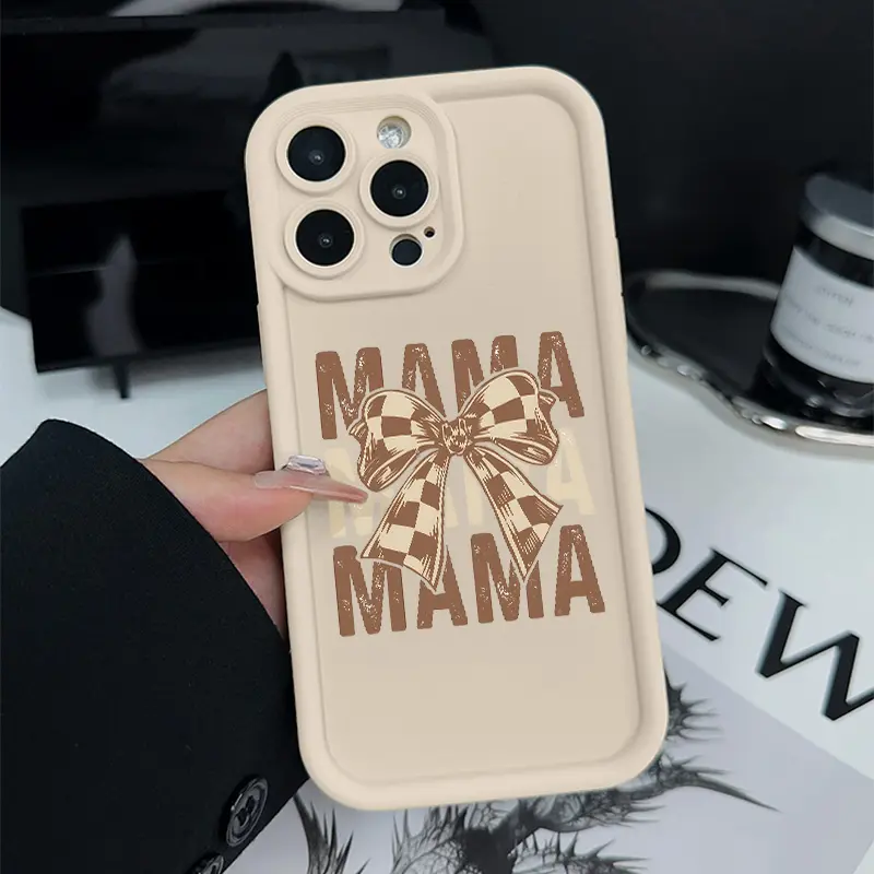 Brown Theme MAMA Pattern TPU-Silicone Smartphone Case, Shock-Proof Drop-Resistant Rugged Durable Cover for iPhone 17,16,15,14 Pro Max,13,12,11,XR,XS Plus,E - Handheld Cellphone Accessory, Multiple Iphones