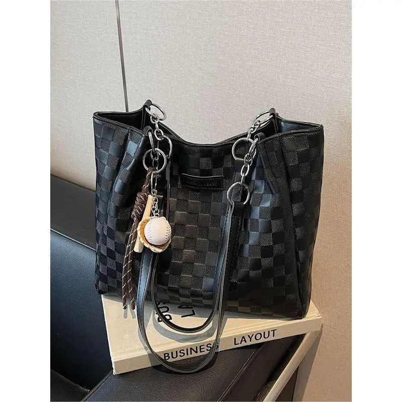Tote Bag for Women, Fashionable Checked Pattern Shoulder Bag, Casual PU Leather Shoulder Bag for Daily Used, Trendy Versatile High-quality Daily Commuting Bag