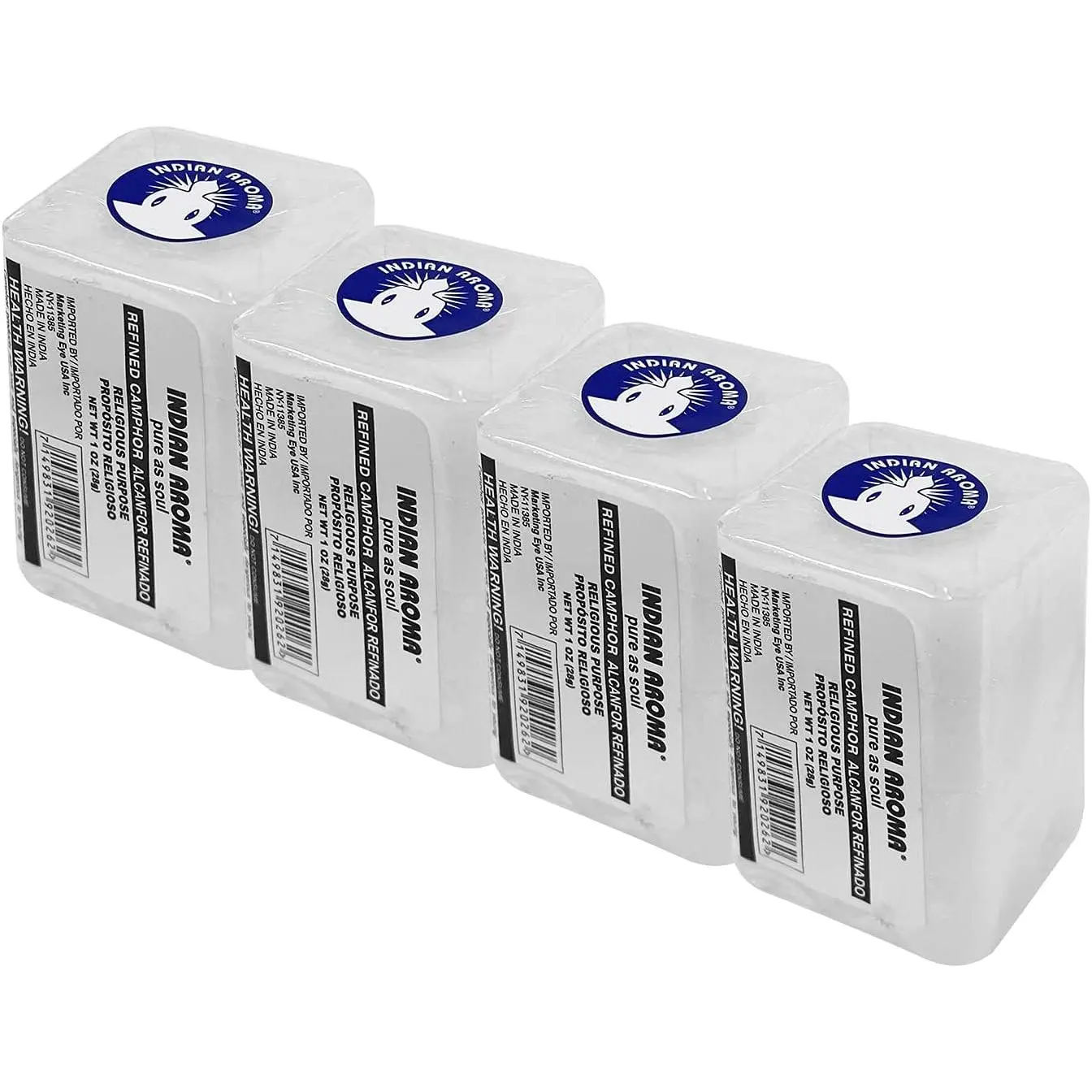 Premium Natural Pure Camphor Blocks & Tablets - 4 Pcs (1oz Each, 114g Total) Household Pack for Devotional Areas, Temples, Household Rituals, Moth/Mold/Damp Proofing, Odour Control