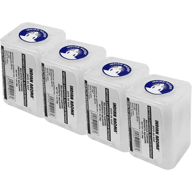 Pure Clean-Burning Natural Refined Camphor Blocks & Tablets - 4/8 Pcs (1oz Each) Household Pack, for Devotional Areas, Indoor Moth/Mold/Damp Proofing, Odour Control, Soothing Peaceful Atmosphere, Elevate Rituals, Refresh Home