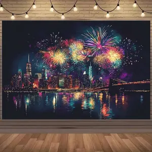 1 Piece New York City Skyline Fireworks room Tapestry  Large Horizontal Reflective Waterscape Backdrop, Suitable Birthday Parties, Bachelor Parties, Photography Settings  Wrinkleresistant Material/Fireworks Night Scene Wall Decoration， bedroom decor