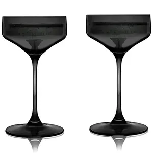 Reserve Nouveau Crystal Coupe Colored Cocktail Glasses in Black Set of 2