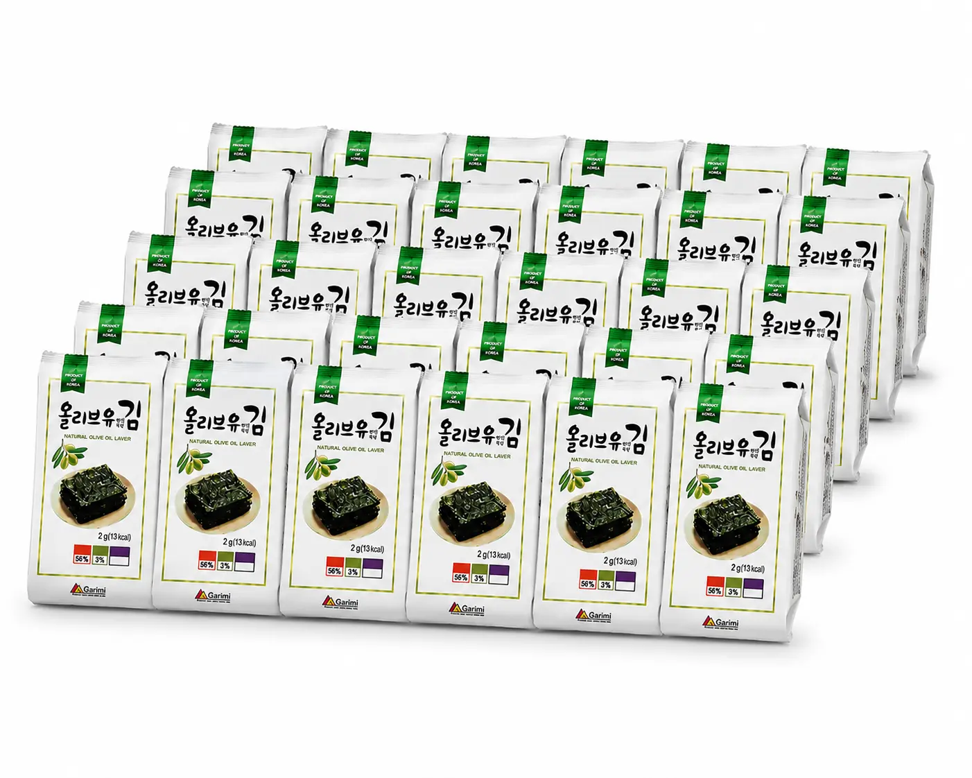 GARIMI Korean Roasted Seaweed Snack with Olive Oil, 4.2g x 24 Packs