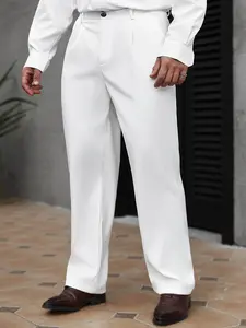 Men's Suit Pants with Button Details and Slanted Pockets, Fashion Formal Wear, Business Casual Comfort, All Seasons