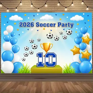 2026 Soccer Ball & Goalpost Design Backdrop Polyester Sports Field Photography Background Indoor Outdoor Birthday Wall Decor for Kids Boys Sports Themed Party Fan Meetup Photo Studio Props, Party Banner