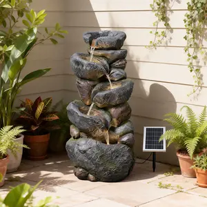 5-Tier Rock Solar Water Fountain Outdoor Garden, 36.2''Tall Cascading Natural Solar Powered Fountain Outdoor with LED Lights, Water Feature for Garden, Patio, Deck, Backyard Decor