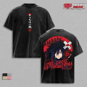 Madara Ghost of the Uchiha Back Print Vintage Washed Oversized T-Shirt, Naruto Anime Streetwear Graphic Tee, Heavyweight Cotton Men’s Clothing Gift for Him Summer Outfit