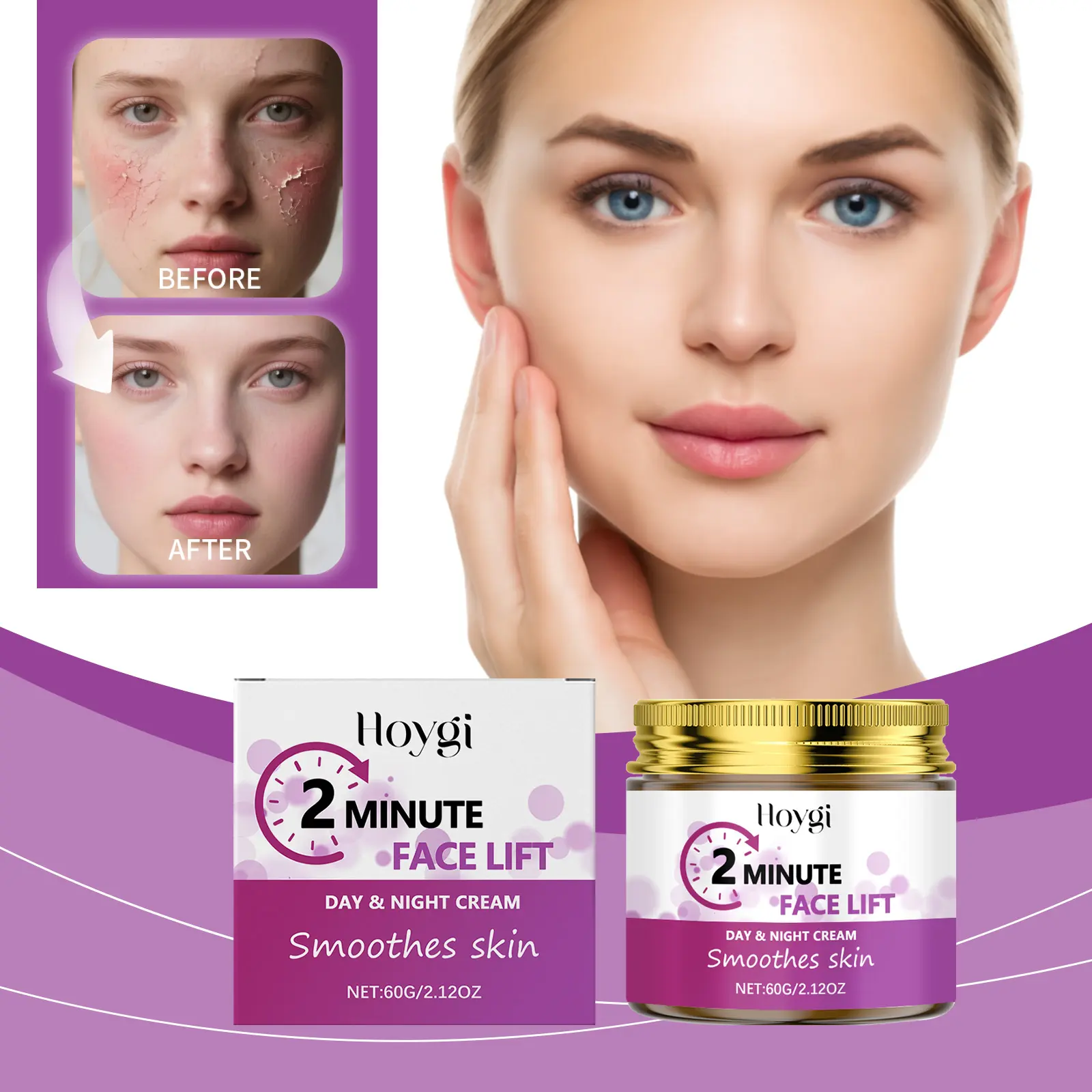 2-Minute Face Lift Day & Night Cream - Collagen Lift & Tight Face Cream with Retinol, Hyaluronic Acid & Vitamin CE - Moisturizing & Smoothing for All Skin Types - Alcohol-Free, 24-Hour Hydration, Face Lotion for Women And Men - 60g
