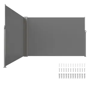 【Summervibes】VEVOR Retractable Side Awning, 79''x 236'' Outdoor Privacy Screen, 180g Polyester Water-proof Retractable Patio Screen, UV 30+ Room Divider Wind Screen for Patio, Backyard, Balcony, Gray