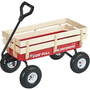 VEVOR 39 inch Pull Along Kids Wagon, Red Rolling Cargo Toy Wagons for Kids, Outdoor Utility Cart for Garden Beach Camping with All Terrain Wheels for Child Present, Supports up to 330 lbsVEVOR Super Brand Day