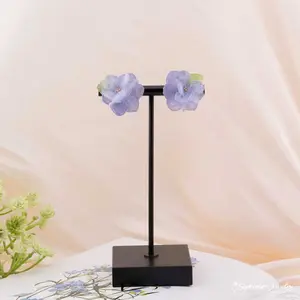Lavender Hydrangea Cluster Earrings with Leaf