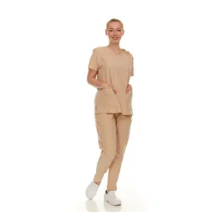Women's Scrubs Set - Stretch V-Neck Scrub Top & Jogger Pant with 2 Pockets - Comfortable Womenswear for Everyday Use - Soft Stretchy Fabric with Side Slits & Utility Pockets