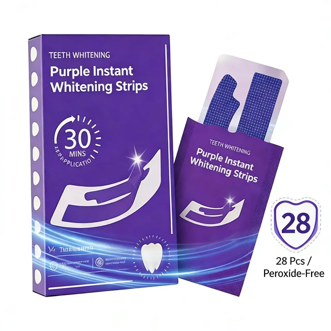 Nectarbellis Purple Whitening Strips, 28 Count, 14-Day Supply, Peroxide-Free & Enamel-Safe Formula for Sensitive Teeth, Color Corrector for Coffee Stains & a Brighter Smile, Teeth Whitening