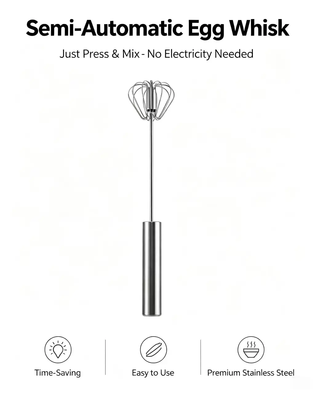 Manual Egg Beater, Cream Whisk, Press-Type Stirrer, Household Milk Frother, Baking Tool for Home Whipping