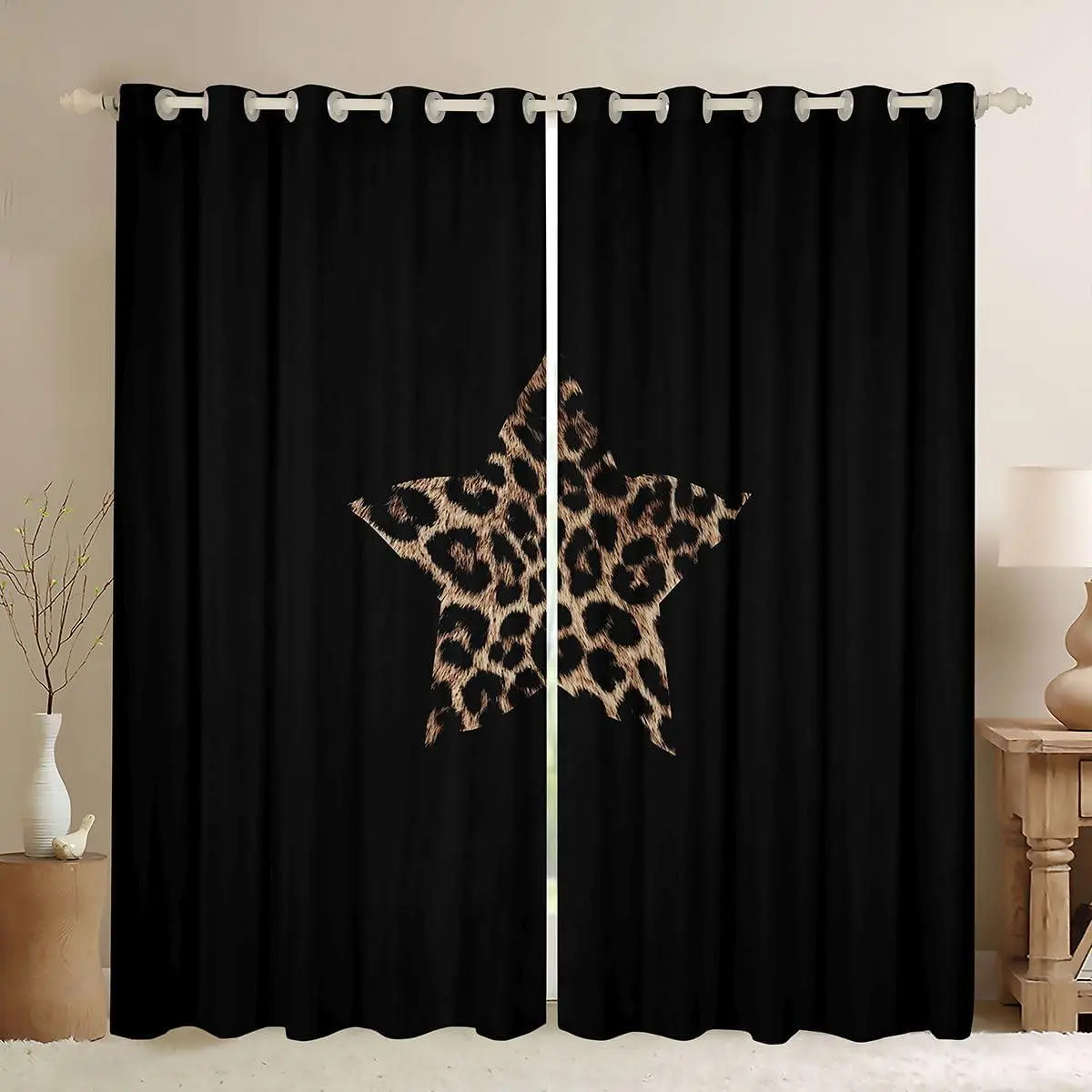 Feelyou 2-Piece Velvet Blackout Window Curtains - Adjustable Size, High-Definition Leopard Print/Cheetah/Star Patterns, Brown Black Animal Decor, Preppy Coquette Aesthetic for Kids' Room, Living Room