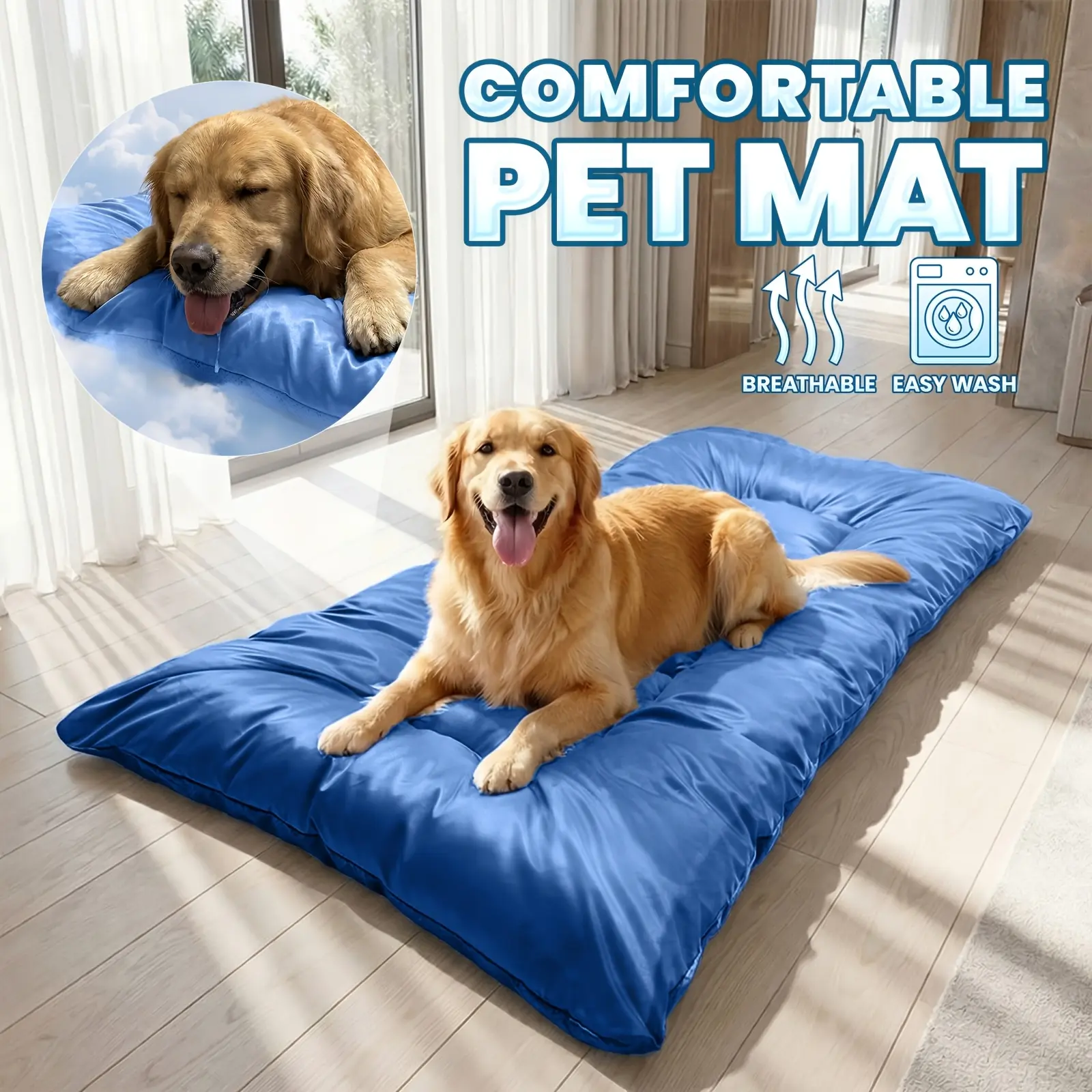 Q-Max Cooling Oversized Pet Bed for Dogs & Cats - Mesh Top, Breathable, Thick Polyester Cushion, Non-Slip Bottom, Plush Softness, All-Weather Use Furniture for Small/Medium/Large Pets cloud