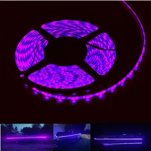 12V 16.4FT Waterproof 5050 LED UV Black Light Strip, Ultra Violet Night Fishing LED Light for Marine Boat Pontoon Yacht with Extension Cable