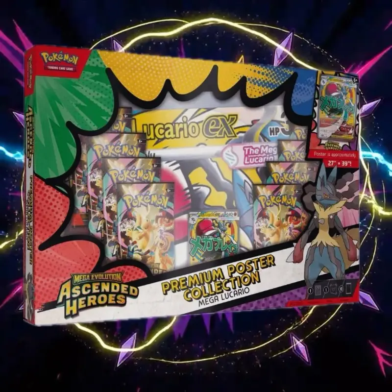 Ascended Heroes Premium Poster Collection Mega Lucario Promo + 10 Packs