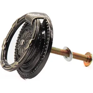 8 Pack Ring Drop  Pulls for Cabinet Dresser Drawer Bookshelves Bronze Tone 37mm Diameter, European Style