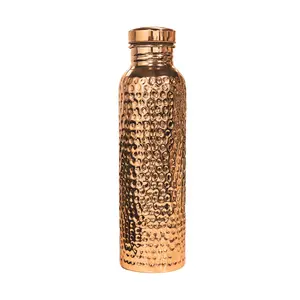 Copper Water Bottle (34oz/1000ml) 100% Pure Handmade Hammered Ayurvedic Pure Copper Vessel for Drinking Heavy Duty & Leak-proof