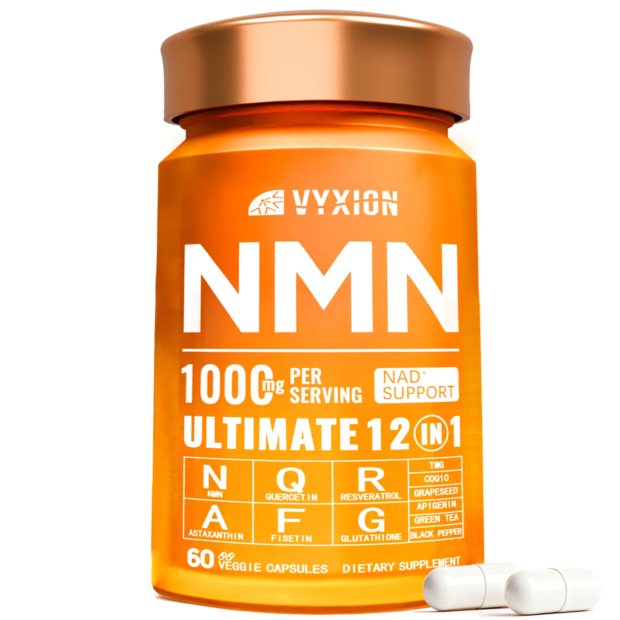 VYXION 12 in 1 NMN Supplement – 1000 mg | Quercetin | TMG | Resveratrol Complex | CoQ10 | Grape Seed Extract |  Glutathione | Astaxanthin | Black Pepper | Fisetin | Green Tea – Supports Cellular Energy & NAD+ Levels - Vitamin Dietary Supplement Healthcare