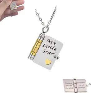 Adjustable Length Female Book Necklace, "My Incredible Book" Pendant with 6 Engraved Pages, Gift-Ready Packaging, Daily Wear Meaningful Gift for Daughter from Mom and Dad